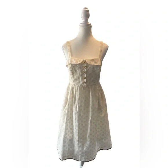 Maeve Anthropologie Size 6 Cream Gold Polka Dot Dress Pockets Sleeveless Vintage - Picture 2 of 15